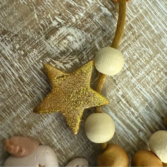 Gold & Cream Clay Angel with Stars and beads Necklace, 26" - Picture 4 of 13